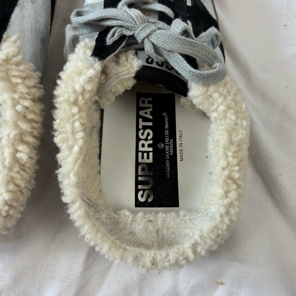 SOLD Golden Goose Sabot Super Star Slip on Shearling Sneaker Silver size 39 - Picture 11 of 15